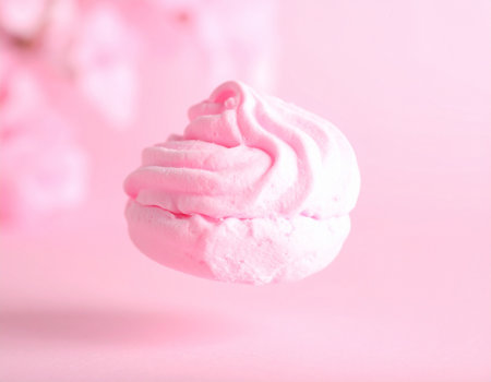 pink marshmallow on a pink background, close-up, soft focusの素材
