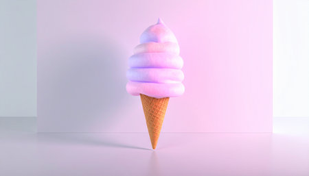 Ice cream in a waffle cone on a white background. 3d renderingの素材