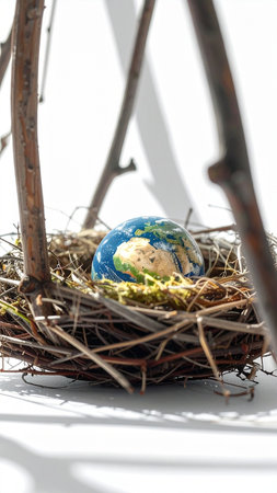 Easter egg in a bird's nest on a white background.の素材