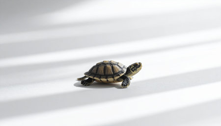 turtle on a white background with shadow from the window and sunlightの素材