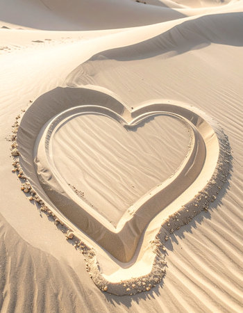 Heart shaped sand dune in the middle of the Sahara desert in Moroccoの素材