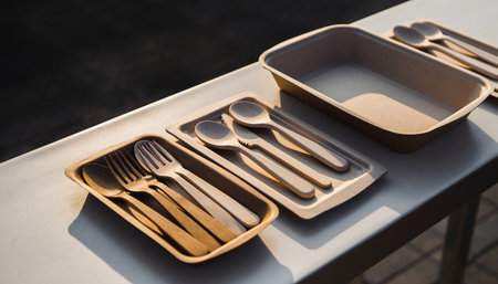 Eco-friendly disposable tableware made of wooden spoons and forksの素材