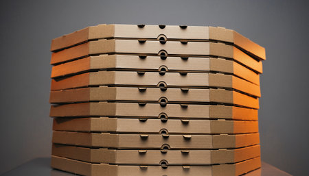 Stack of cardboard boxes on a gray background. 3d illustration.の素材