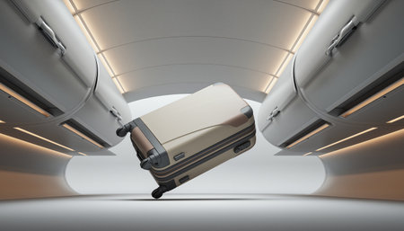 Suitcase in the interior of the airport. 3D renderingの素材