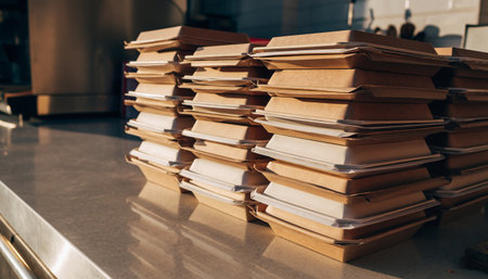 Pile of old books on the counter in the library. Toned.の素材