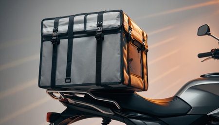 Close up of motorcycle with a briefcase on the side. 3d renderingの素材