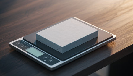 Digital kitchen scale on wooden table. 3d render illustration mock upの素材