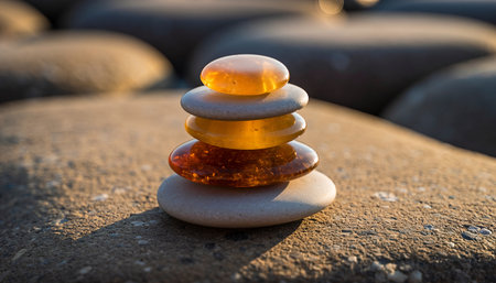 Stack of colorful pebbles on the beach. Zen concept.の素材