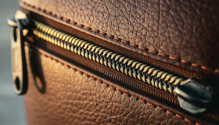 Close up of a brown leather briefcase, shallow depth of fieldの素材