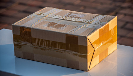 Amazon Prime box on the table. Amazon Prime is the largest online retailer in the worldの素材