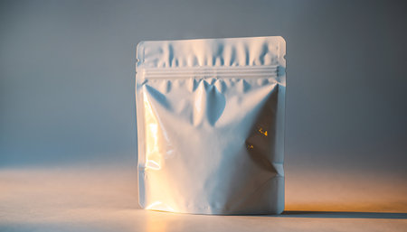 close up of a white plastic bag on a white background with soft lightの素材