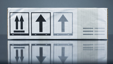 Box with the image of cargo on a gray background with reflection.の素材