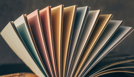 Open book on wooden table. Vintage color toned picture with shallow depth of fieldの素材