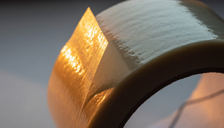 Close up of a roll of adhesive tape on a white background.の素材