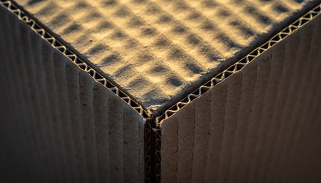Cardboard box with shadow on the surface. Shallow depth of fieldの素材