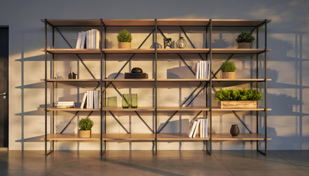 Bookshelf with books in modern interior. 3D Renderingの素材