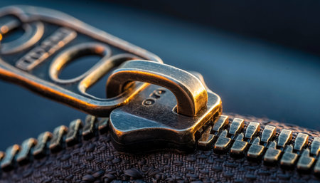 Close up of a lock on a brown leather bag. Macro.の素材