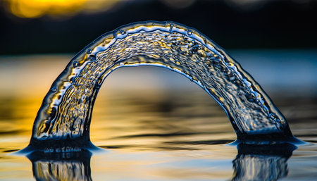splashes of water on a background of the setting sun close-upの素材