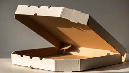 Open cardboard box on a light background. Close-up view.の素材