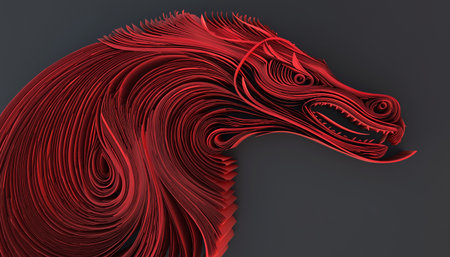 Red dragon head on black background. 3d rendering. Computer digital drawing.の素材