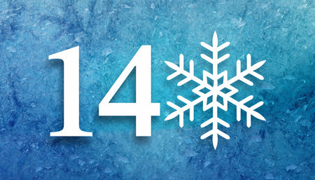 Number 14 with snowflakes on blue background. New year conceptの素材