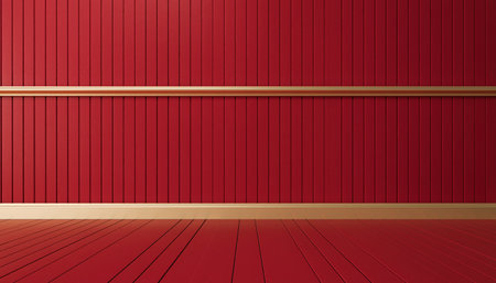 Red wall and wooden floor background. Vector illustration. Eps 10.の素材