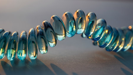 Close-up of blue transparent gel capsules. Selective focus.の素材