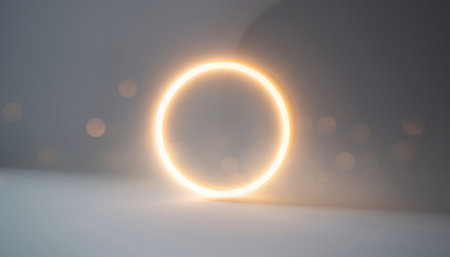 Glowing neon circle with bokeh background. 3D renderingの素材