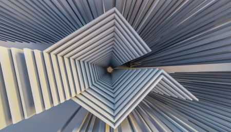 Abstract 3d rendering of geometric shapes. Bended stripes. Reflective surface.の素材