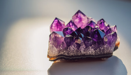 Amethyst on a white background. Selective focus. Macro.の素材