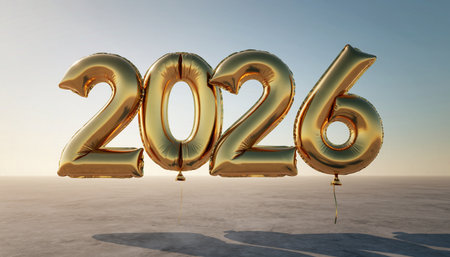 Happy new year 2016 - 3D Rendered Illustration. Golden balloons with numbers 2016.の素材