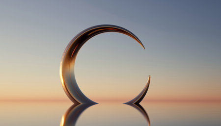 Metal crescent on a background of blue sky. 3d renderの素材