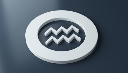 3D rendering of a white symbol in a circle on a dark backgroundの素材