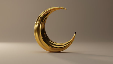3d render of golden crescent moon on gray background. Religion conceptの素材