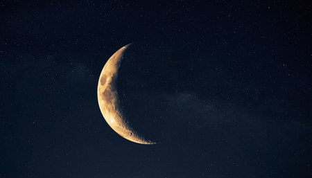 Crescent moon in the night sky. Elements of this image furnished by NASAの素材