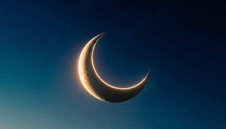 Crescent moon in the night sky. Ramadan Kareem background.の素材