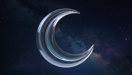 Crescent moon in the night starry sky. 3D renderingの素材
