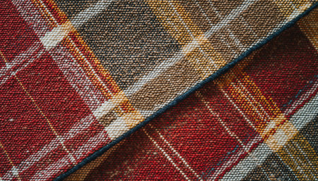 Scottish tartan fabric as background, closeup. Textile patternの素材