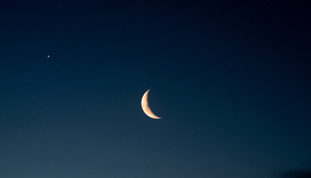Crescent moon in the night starry sky. Night sky.の素材