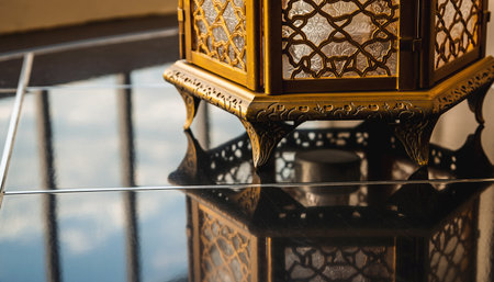 Beautiful oriental lamp on the table. Selective focus.の素材