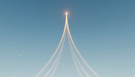 Space rocket launch in the blue sky. 3d rendering illustration.の素材