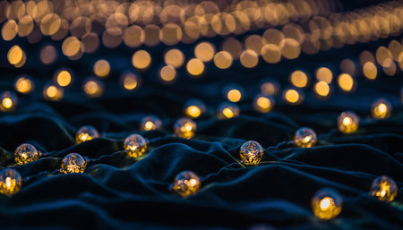 Glowing christmas lights on a black background with bokehの素材