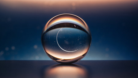 A closeup shot of a glass ball with a moon in the backgroundの素材