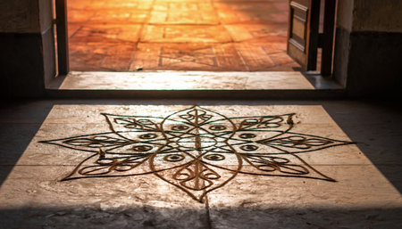 Traditional arabic pattern on the floor in a mosque in Moroccoの素材