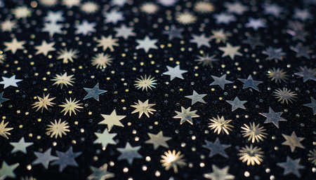 Silver stars on a black background. Christmas and New Year background.の素材