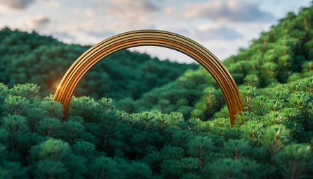 3d illustration of golden ring in the forest. 3d renderingの素材