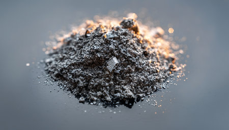 Close up of a pile of coal powder on a black background.の素材