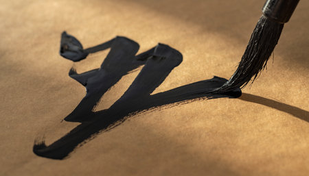 The Chinese character for the year of the dog is written in black ink on a brown paperの素材