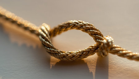 Rope knot on a white background, shallow depth of field.の素材