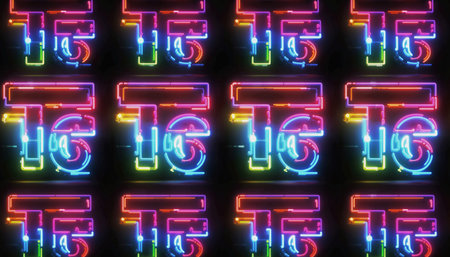 Neon glowing neon signboard. 3D rendering. Neon lights background.の素材